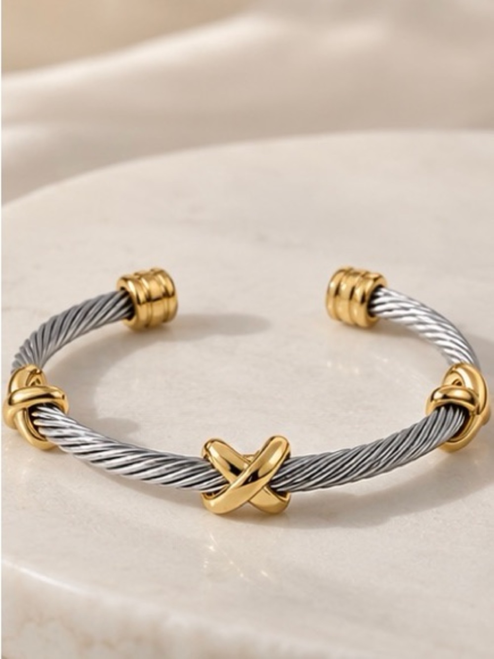 Gold and Silver Twist Cable Cuff Bracelet